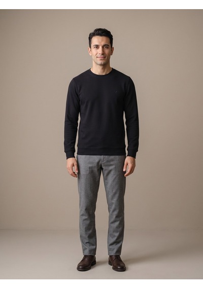 Maccali Erkek Siyah Selanik Bisiklet Yaka Sweatshirt