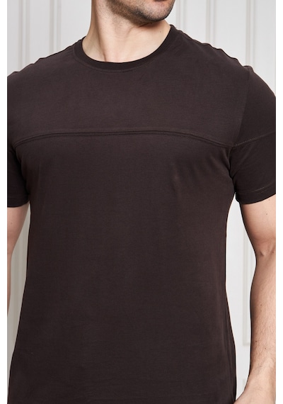 Jeuss Erkek Viscon Lina Likralı Kumaş Bisiklet Yaka Kahverengi Tshirt