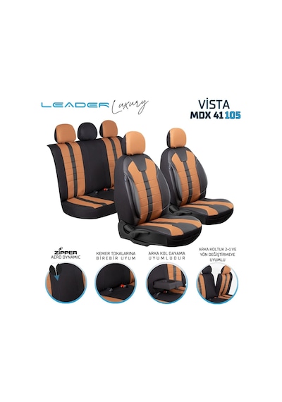 Fiat Egea Cross Lüx Deri Detaylı Oto Koltuk Kılıfı Ön Arka Takım Vista Tarçın