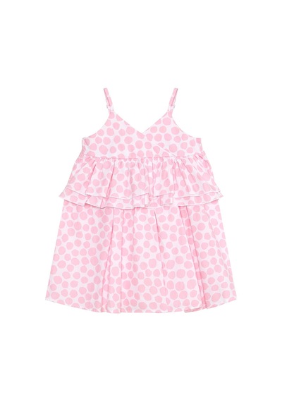 Denokids Mushi Pembe Puantiye Kız Çocuk Poplin Elbise Pembe
