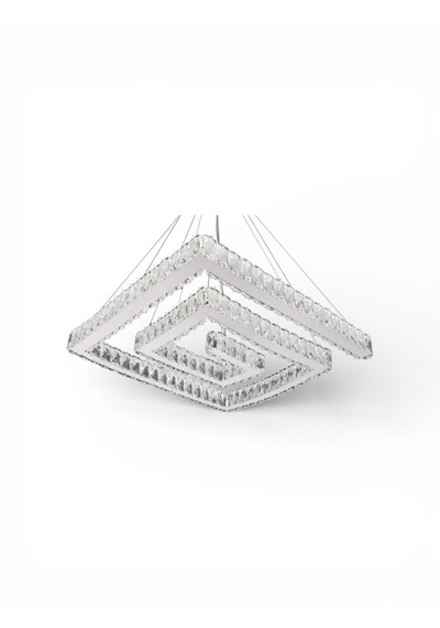 Lotus Kristal Taşlı Ledli Krom Avize