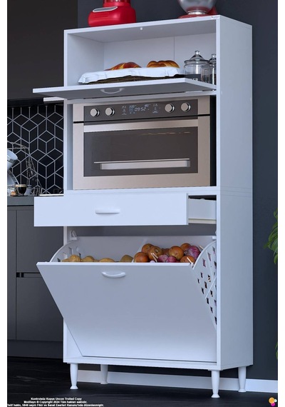 Vio 75 Cm Fırın Dolabı Sepetli Çekmeceli 1 Kapak Mini Midi Mutfak Dolabı Beyaz