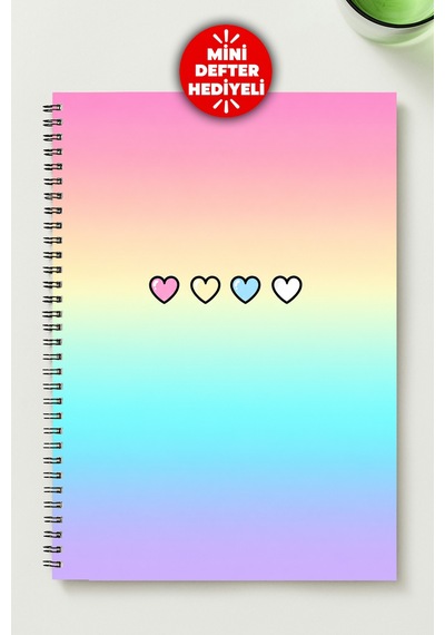 Pastel Renkler Kalp Temalı A5 Metal Spiralli Çizgisiz Karton Pastel Renkler Kalp Temalı Defter Çok Renkli