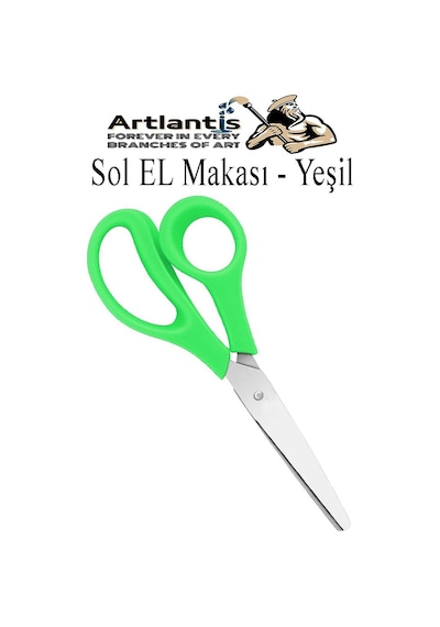 Sol El Makası 1 Adet Solak Okul Makası Plastik Saplı Solel İçin Makas Okul Öğrenci Makası Küt Uçlu Paslanmaz Çelik Yeşil