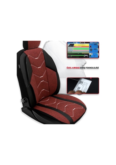 Minderland Verita Elegance Serisi Oto Koltuk Kılıfı, Keten-deri / Bordo, Renault 12 İle Uyumlu