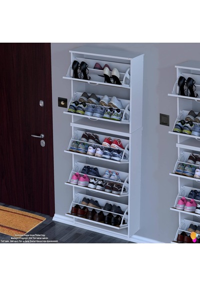Modilayn Verve Asma Kapı Önü 72x194x26 Cm Lik 3 Düşer Kapak 10 Göz Bölmeli Ayakkabılık Beyaz - Ceviz Modilayn Verve Asma Kapı Önü 72x194x26 Cm Lik 3 Düşer Kapak 10 Göz Bölmeli Ayakkabılık Beyaz - Ceviz