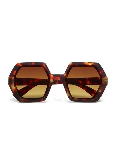 Okkia Emma Big Hexagonal Unisex Güneş Gözlüğü Klasik Havana Çok Renkli