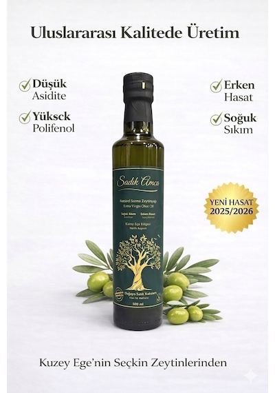 Sadık Amca Erken Hasat Soğuk Sıkım Natürel Sızma Zeytinyağı 500 Ml. Cam Şişe