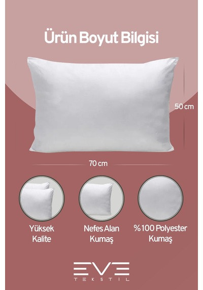 1 Adet Silikon Elyaf Nonwoven Yıkanabilir Antialerjik Vakumlu Yastık Seti 50x70cm 600 Gr Çok Renkli