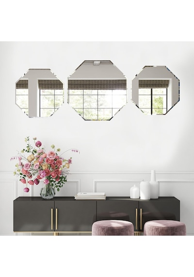 Decorıta Ayna - 3'Lü Takım Sekizgen Ayna Çok Renkli