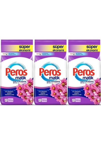 Peros Matik Toz Çamaşır Deterjanı 30kg Yıldız Çiçeği Beyaz-renkli