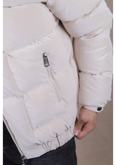 Ohepmoda Dik Yaka Nova Soft Kumaş Erkek Şişme Mont Bej