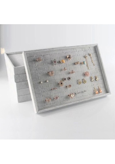 Yerli Üretim Süet Kumaş Gri Renk 34/24 Cm Çekmece Ici Batırmalı Yüzük Standı Çok Renkli