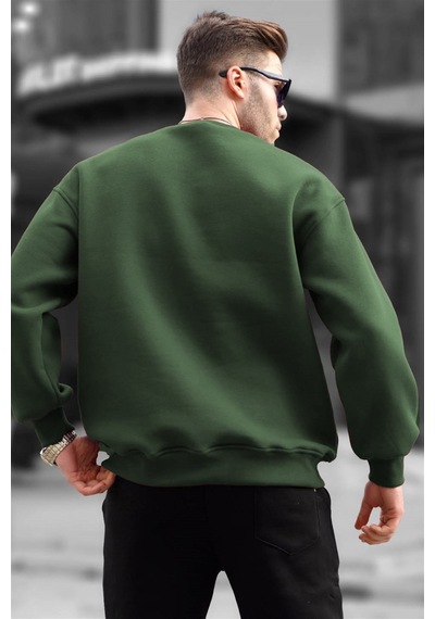 Madmext Haki Bisiklet Yaka Oversize Şardonlu Basic Erkek Sweatshirt 6048-haki Haki