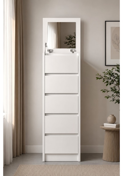 Nolm 5 Çekmeceli Yüksek Şifonyer/çamaşırlık Y:122 D:40 G:40 / Beyaz