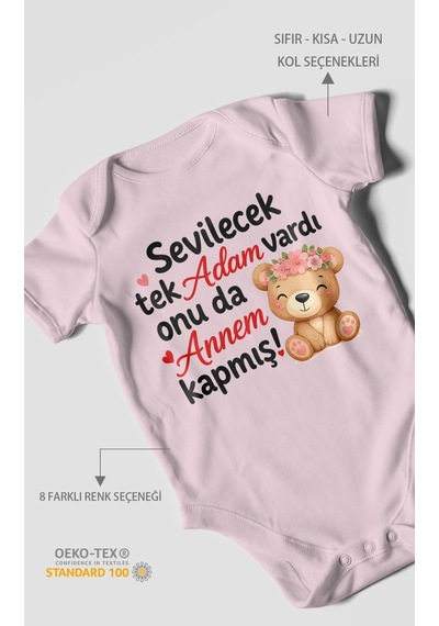 Morivokids Anneye Özel Kısa Kollu Bebek Body %100 Pamuk Zbn271-kk Bebe Pembe