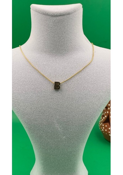 14k Altın Renginde B Harf Minimal Model Çelik Kadın Kolye Altın