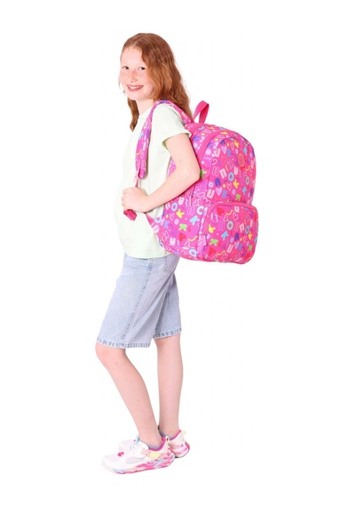 Kaukko Kız Çocuk Kalp Ve Kaukko Baskılı Pembe Okul Çantası - Üç Bölmeli - K1783 Pembe