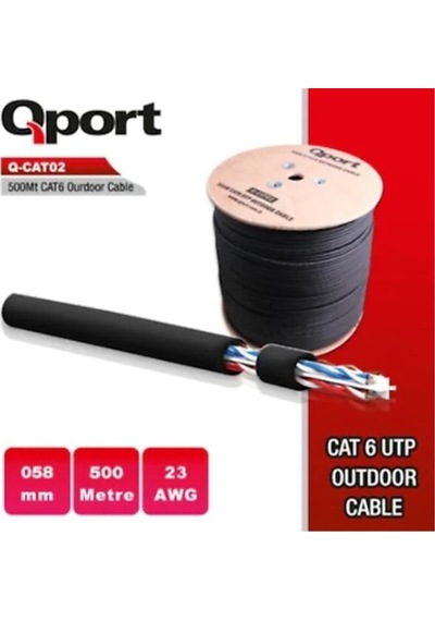 Qport Q-cato2 500mt Outdoor Cat6 23awg 0.58mm Dış Mekan Kablo