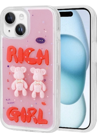 Apple Uyumlu iPhone 15 Plus Kılıf Kabartma Figürlü Parlak Zore Minimini Silikon Kapak