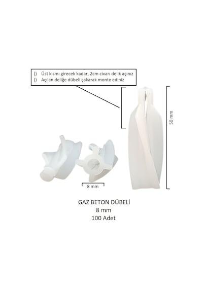 Gaz Beton Ytong Dübeli 8 Mm 100 Adet