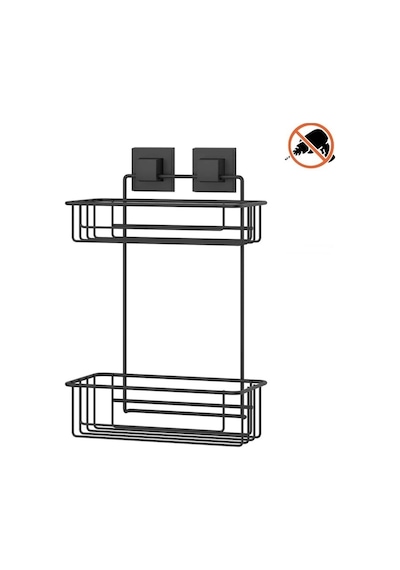 Tekno Tel Ef-256 Yapışkanlı 2 Katlı Düz Banyo Rafı Siyah