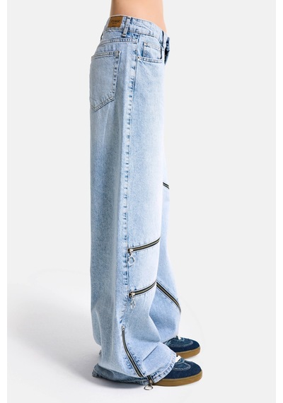 Itsbasic Kadın Ice 4s6-3 Süper Baggy Fit Özel Tasarım Denim Jean Buz Mavi