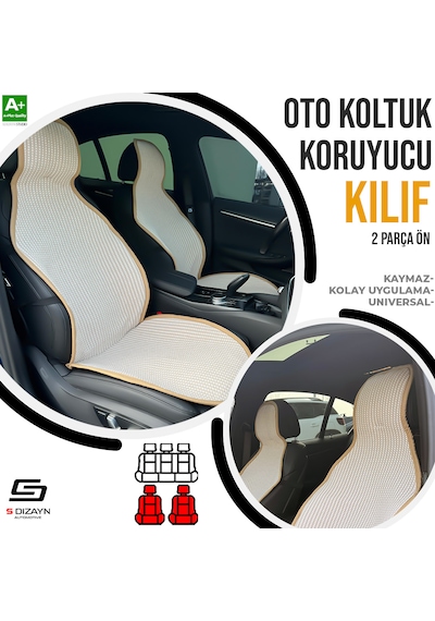 S-dizayn Oto Koltuk Koruyucu Kılıf Krem Universal 2 Parça Ön A+