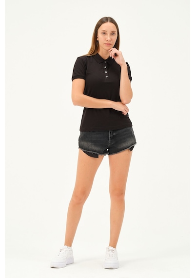 Msw Kadın Kısa Kollu Regular Fit Polo Yaka T-shirt SIYAH