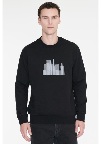 AC&Co / Altınyıldız Classics Erkek Sıyah Pamuklu Standart Fit Normal Kesim Bisiklet Yaka Sweatshirt Siyah