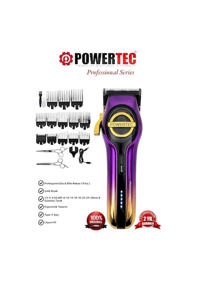 Powertec TR-7000 Profesyonel Usb Type-c Şarj Girişli Saç Sakal Tıraş Makinesi