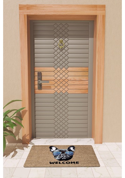Rugmood Modern Dijtal Baskı Kahverengi Gözlüklü Bulldog Kapı Önü Paspası