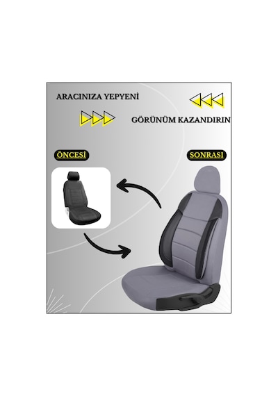 Tofaş Doğan Araçlara Uyumlu Tam Takım Cover G Model Oto Koltuk Kılıfı Gri-Siyah