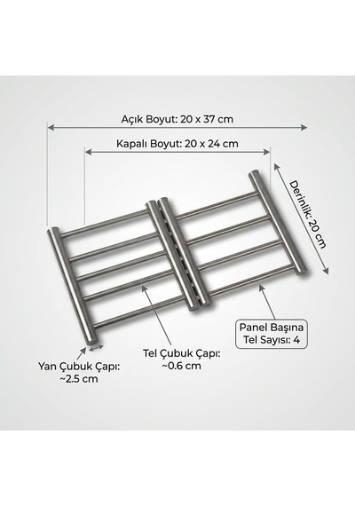 Paslanmaz Çelik Ayarlanabilir Açılır Kapanır Nihale, Katlanabilir Tencere Tava Çaydanlık Altlığı, Sıcak Kap Standı, Kapalı 20x24 Cm Açık 20x37 Cm