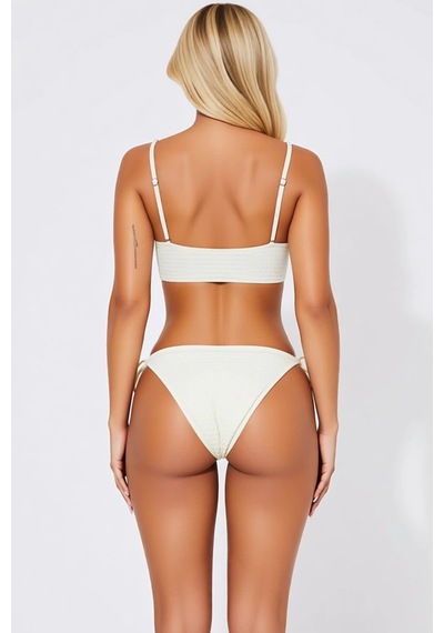 Benerly Kadın Bikini Takımı Bralette Üst Kapsız Askılı Dokulu Slip Alt Ba Ekru