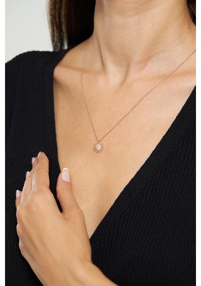 Roza Silver Zirkon Taşlı Rose Güneş Minimal Gümüş Kolye