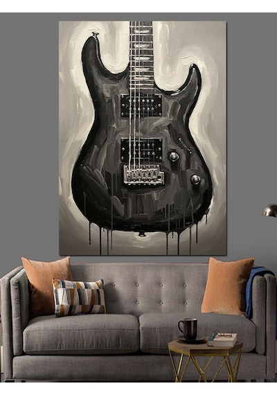 Siyah Elektro Gitar Görseli Dekoratif Kanvas - Mdf Ahşap Tablo