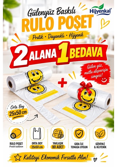 Gülen Yüz Rulo Orta Boy Poşet 2 Rulo Alana1 Rulo Bedava Kampanya
