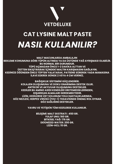 Vetdeluxe Lysine Malt Kedi Köpek Göz  ve Solunum Yolu Malt 100 G