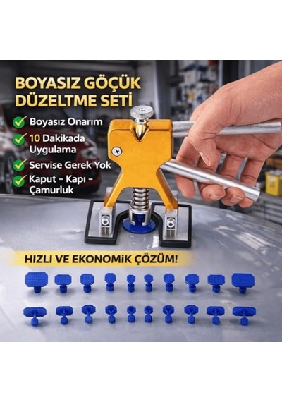 Profesyonel Boyasız Göçük Düzeltme Seti 20 Parça Kaporta Çektirme Göçük Düzeltici Kaput Kapı Çamurluk Göçük Onarım Aparatı