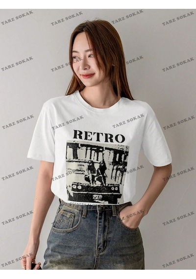 Startmore Retro Baskılı Oversize Kalıp Unisex T-shirt Beyaz