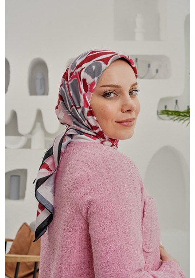 Afvente Yaprak Desen Bordo Soft Pamuk Eşarp