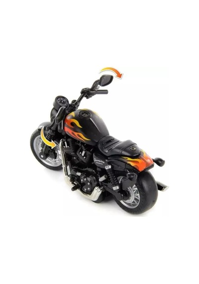 Çek Bırak1:14 Die-cast Clasic Motosiklet - Alev Desenli Turuncu