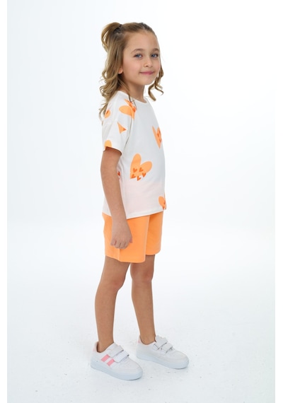Toontoy Kids Toontoy Kız Çocuk Baskılı Şortlu Takım Turuncu