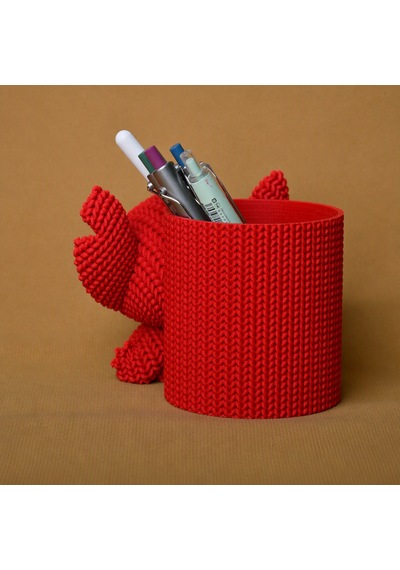 3d Baskı Knitted Kalemlik - Sevimli Karakterli Masaüstü Kalem Organizeri-kırmızı Çok Renkli