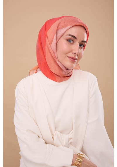 Silk Home Olinda İpek Eşarp 47005-13 Şeftali, Pembe, Turuncu, Bej, Gül Kurusu