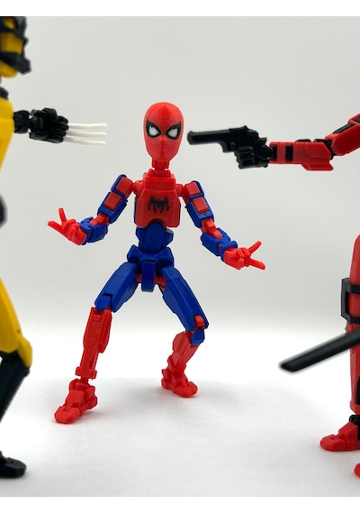 Deadpool, Spider Man & Wolverine Üçlü Marvel Kahraman 3d Baskı Dummy Figür Seti