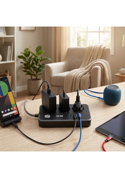 Termal Akım Korumalı 3'lü Priz 2 Metre - 2 Usb + 1 Type-c Hızlı Şarjlı Çoklu Priz 2500w Ftr-02 Blic 2 m