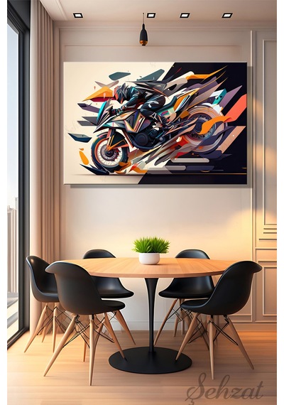 Yatay Tekli Kanvas Duvar Tablosu Modern Salon Mutfak Yatak Odası Ofis Geometrik Soyut Motorsiklet