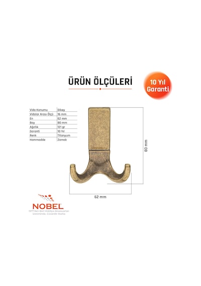 Best Lüks Askı, Metal, Vestiyer Askı, 121 Gr, Dolap Askılık, Duvar Askılığı, Antik Sarı Vidalı 5 Adet